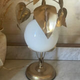 70s gold metal and opaline lamp