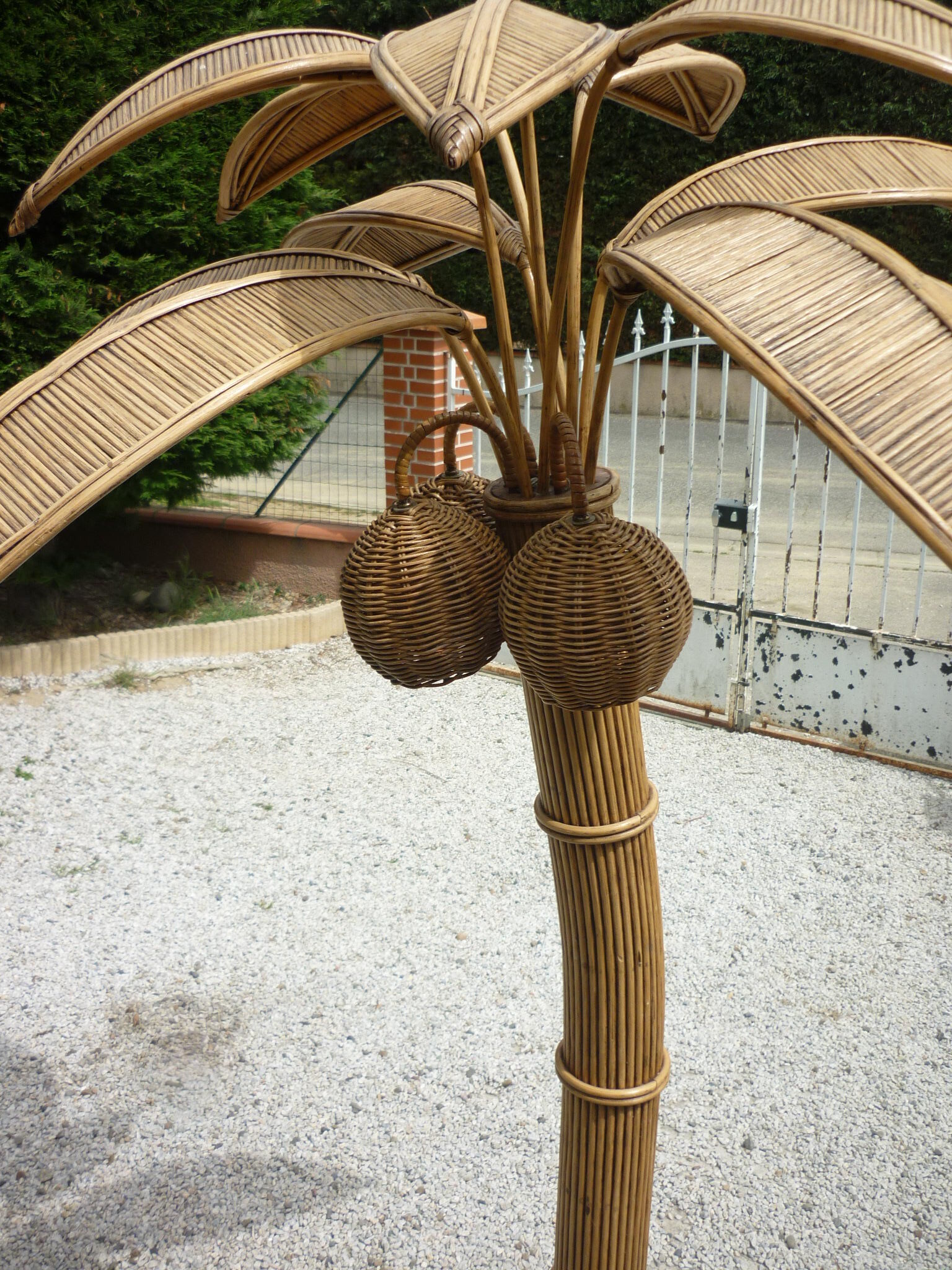Rattan palm floor lamp by Mario Lopez Torres, 1970