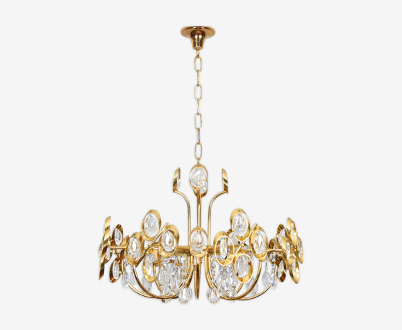 Lustre mid century hollywood regency palwa en laiton et crystal