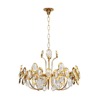 Lustre mid century hollywood regency palwa en laiton et crystal