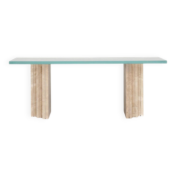 Travertine - Glass coffee table 'BRUT'