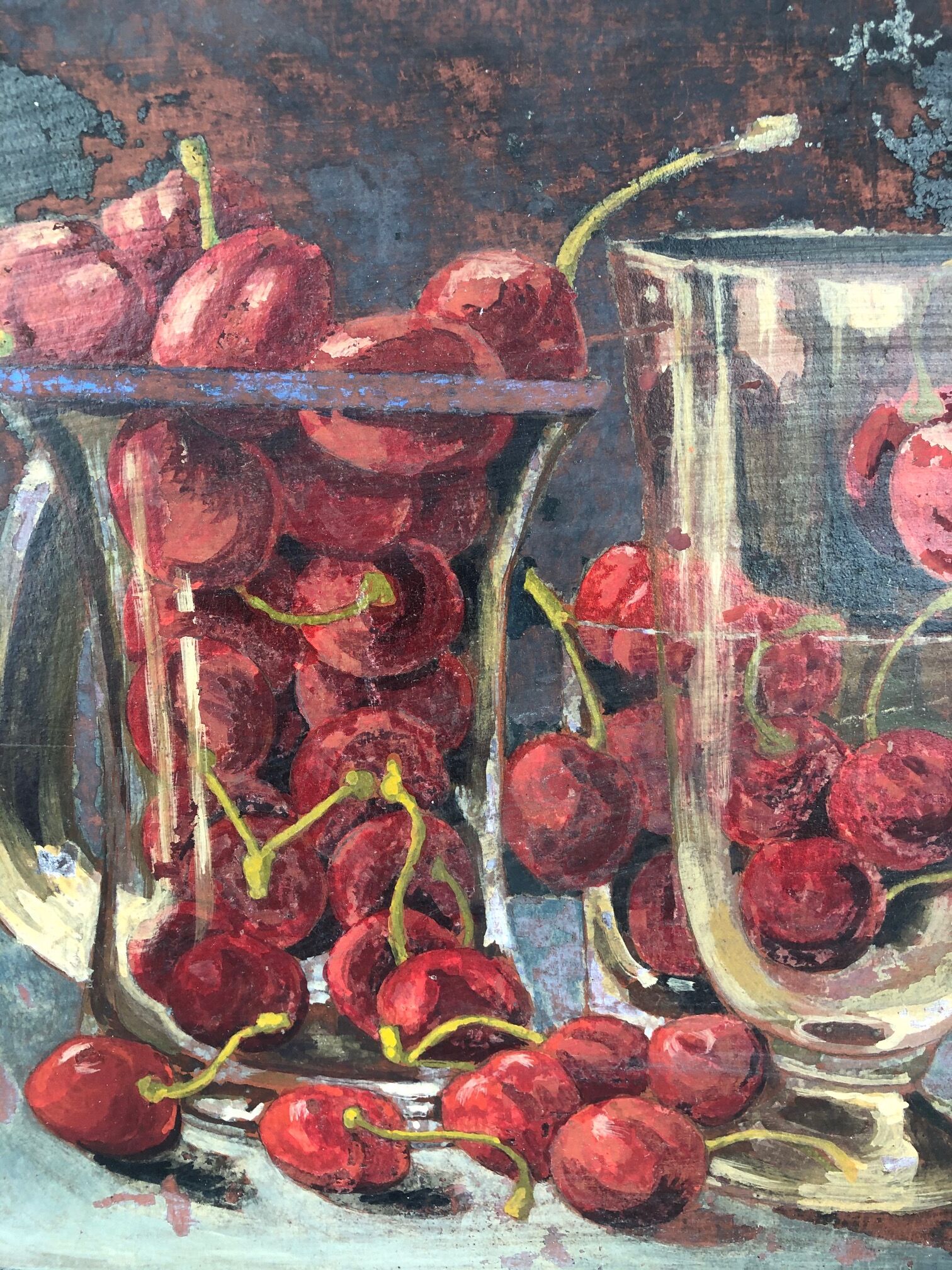 Oil on panel by sens-olive "the cherries ", 20th