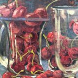 Oil on panel by sens-olive "the cherries ", 20th