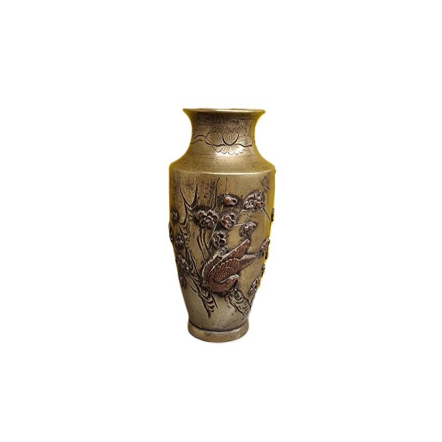 Japanese Bronze Vase With Bird, Late 19th Century