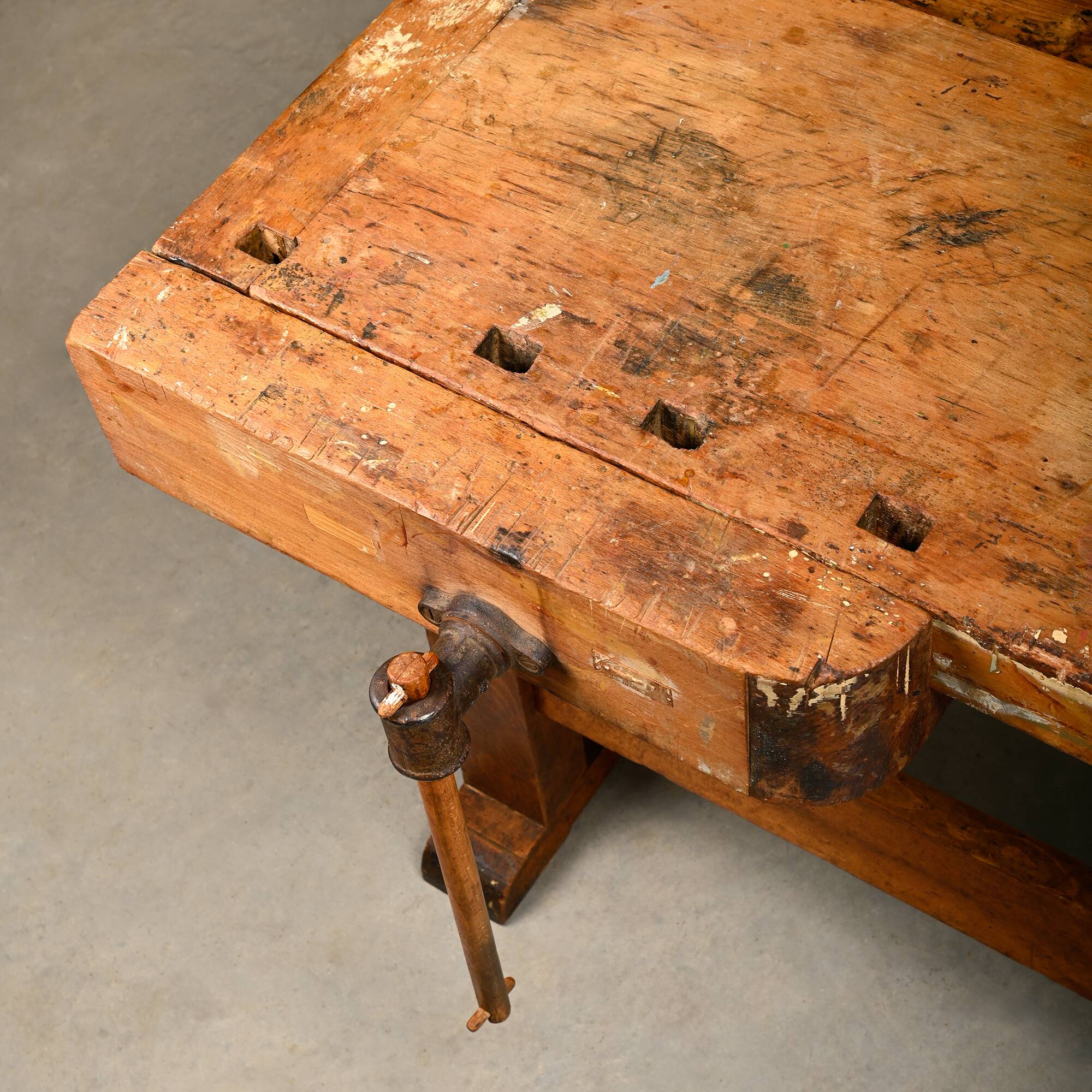 Vintage Wooden Industrial Rustic Carpenter’s Workbench with Two Vises