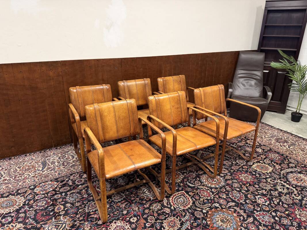 Ralph Lauren Style Leather Chair with Buckle - Jacques Adnet