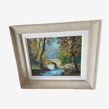 Painting Roman bridge signed Janin