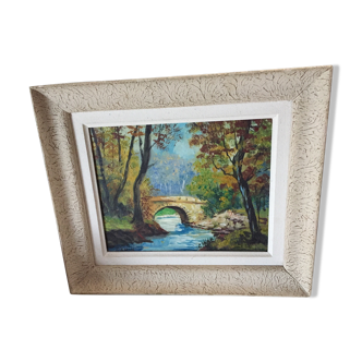 Painting Roman bridge signed Janin