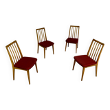 Set of 4 chairs in solid beech and vintage orange fabric, 70s design