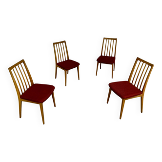 Set of 4 chairs in solid beech and vintage orange fabric, 70s design