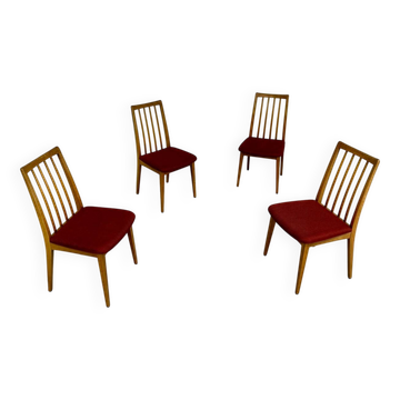 Set of 4 chairs in solid beech and vintage orange fabric, 70s design