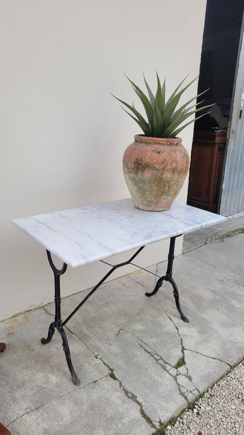 Marble and antique cast iron bistro table