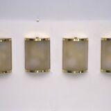 Rare Set of Four Valentino Brass and Etched Glass Wall Sconces, Italy 1980s
