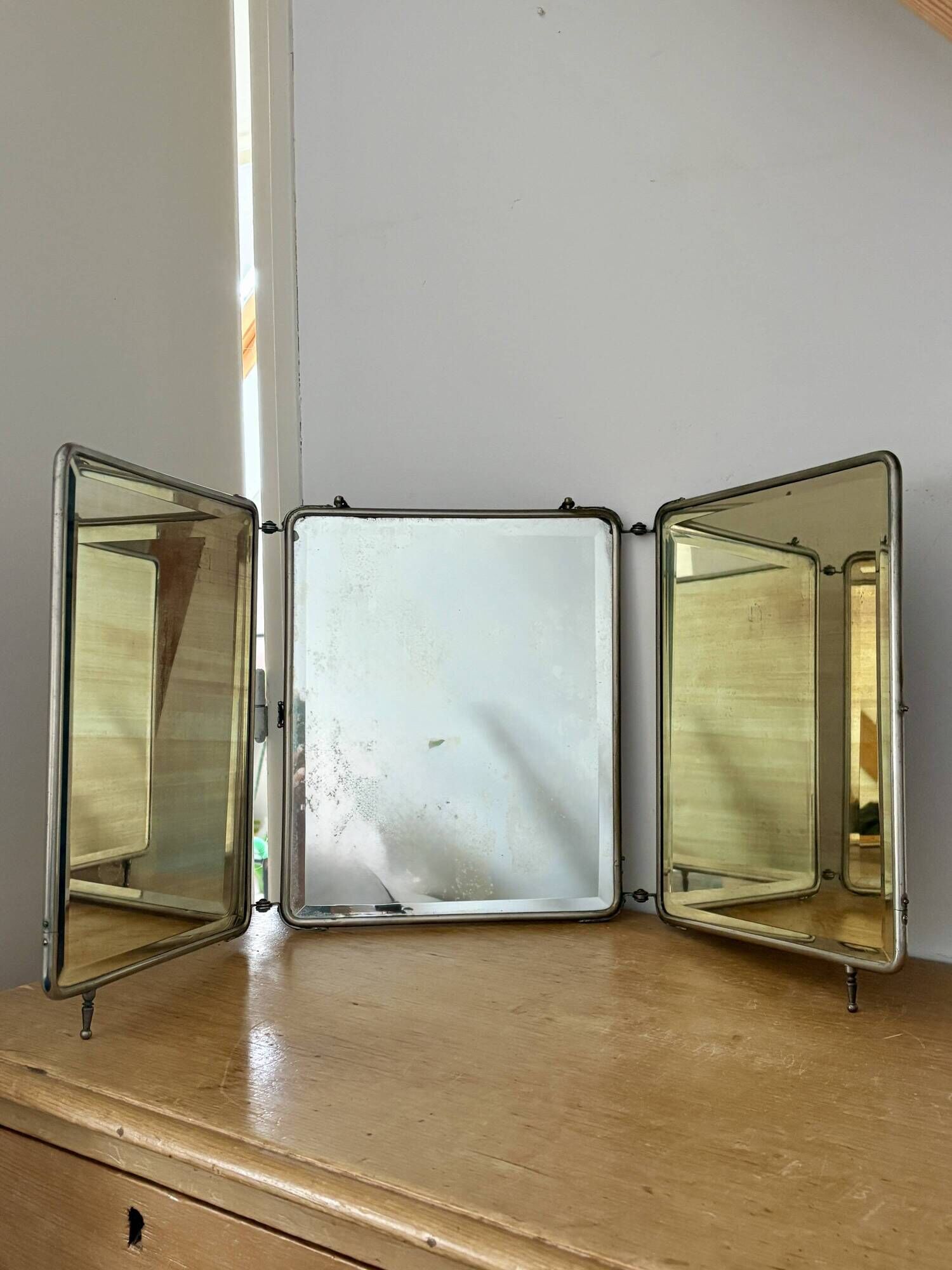 Antique barber's triptych mirror