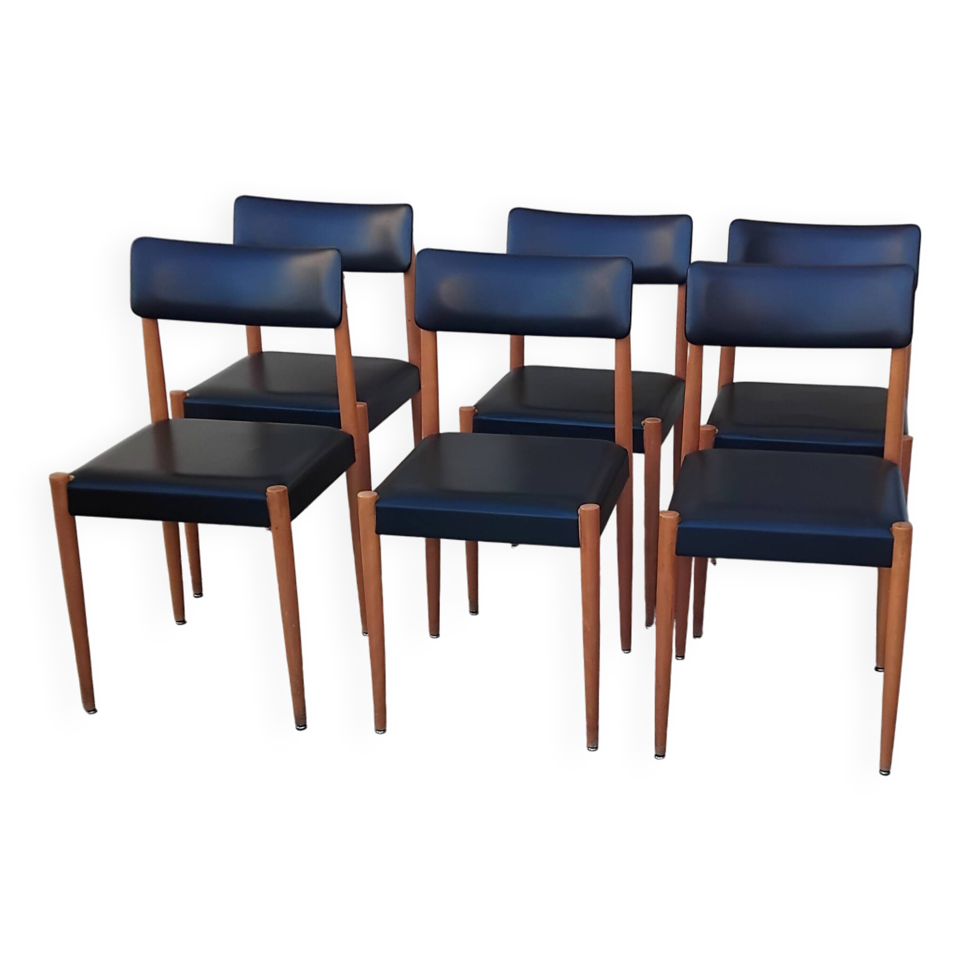 6 vintage faux leather and Scandinavian wood chairs