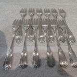 12 silver plated cake forks, goldsmith sfam, empire style