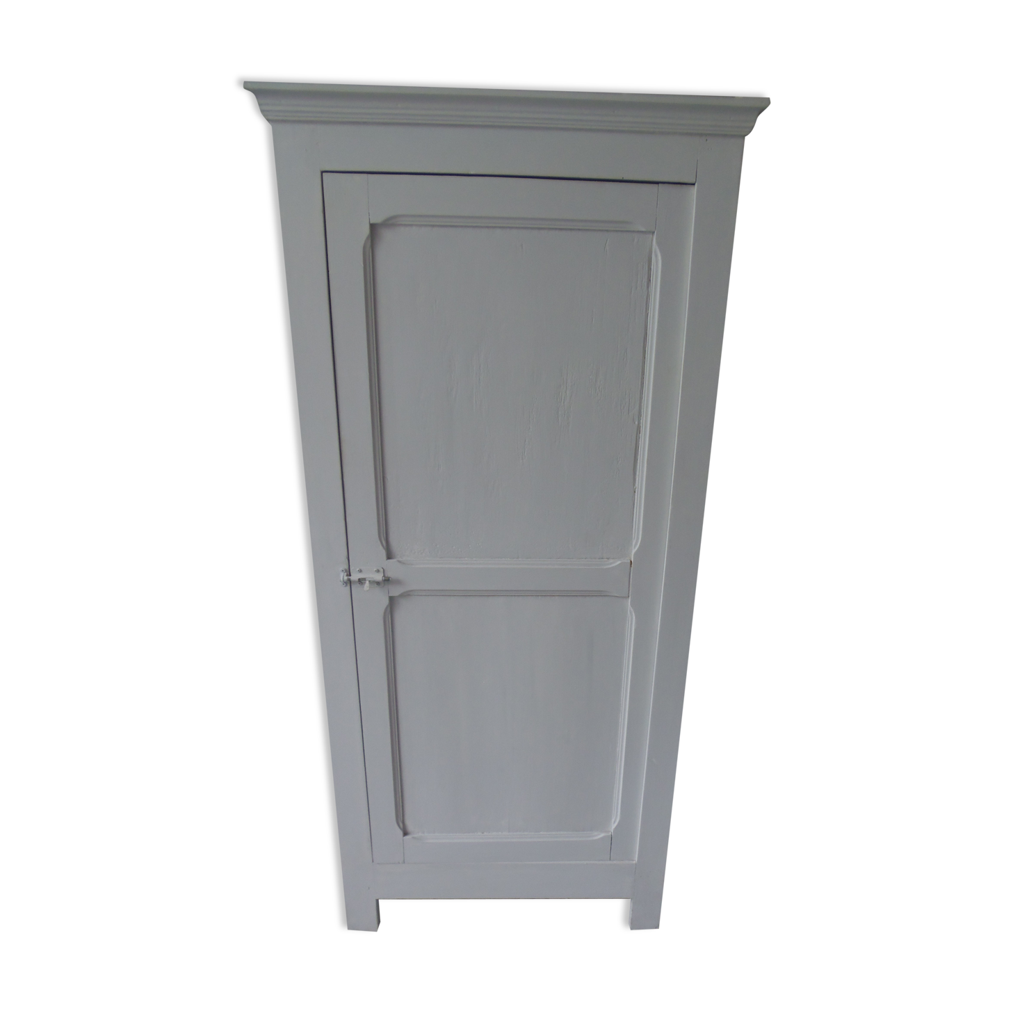 Vintage Parisian wardrobe, 1 door, pearl grey waxed finish.