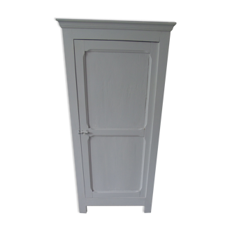 Vintage Parisian wardrobe, 1 door, pearl grey waxed finish.