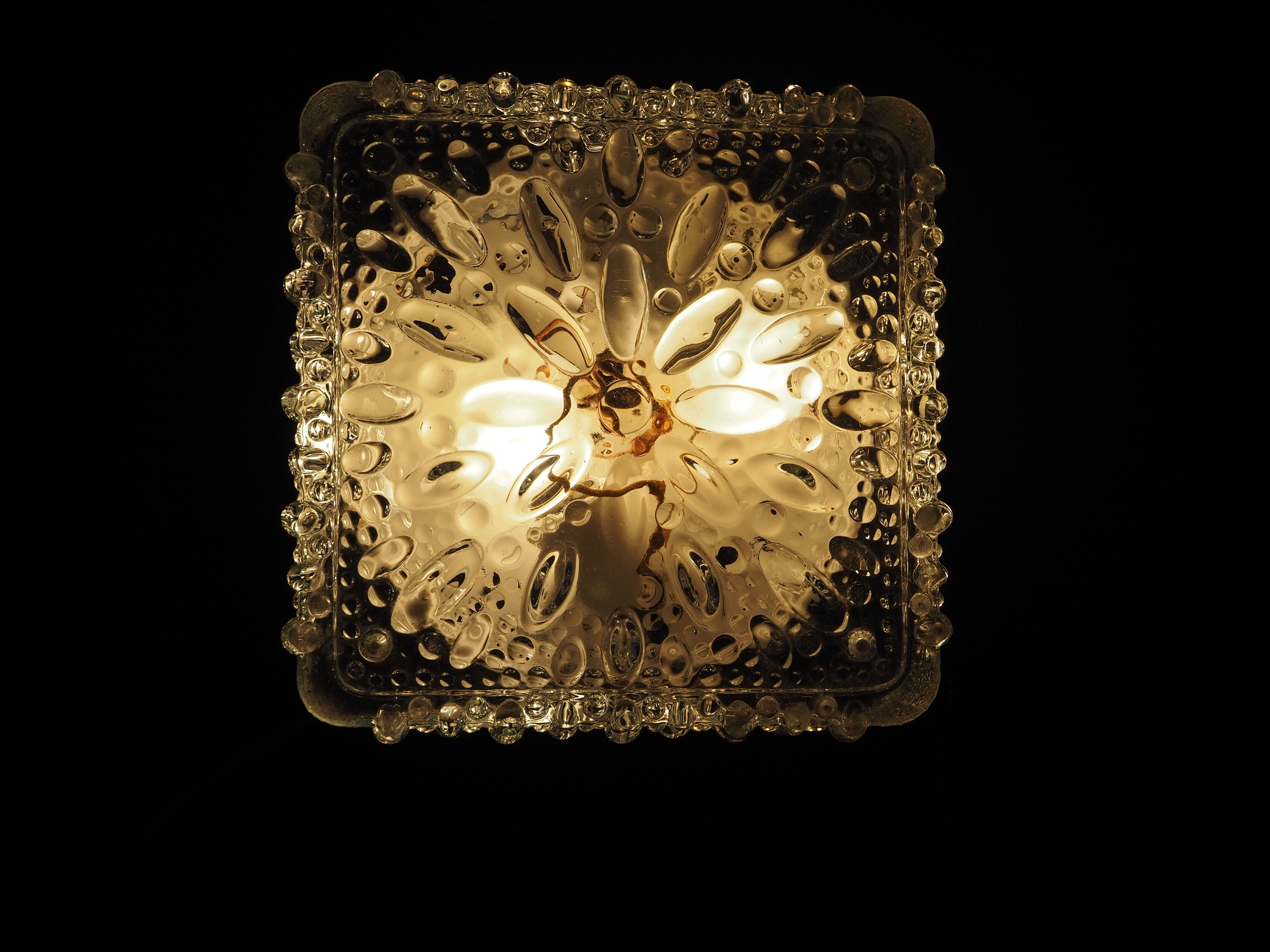 Transparent molded glass ceiling lamp – square shape – floral print.