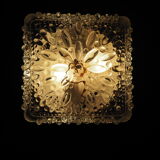 Transparent molded glass ceiling lamp – square shape – floral print.