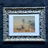 19th century orientalist painting - Algerian landscape - monogrammed drawing