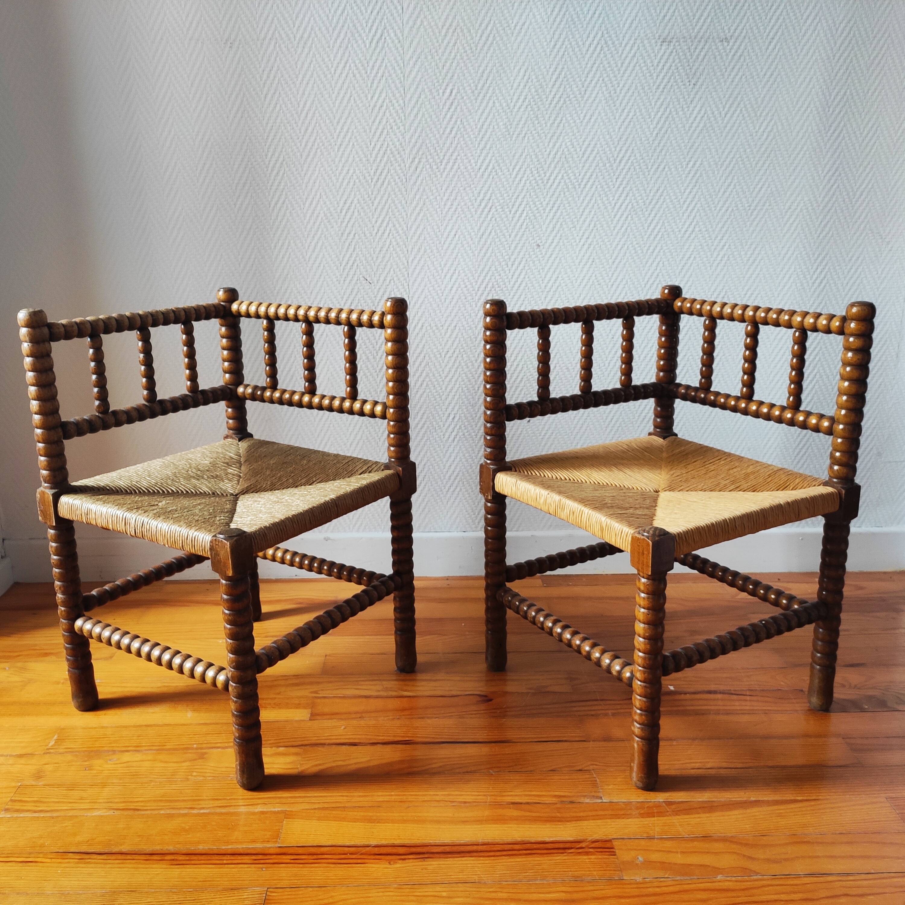 Paire de chaises anciennes bois tourné bobine
