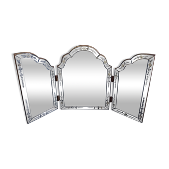 Old venetian triptych mirror with floral motifs