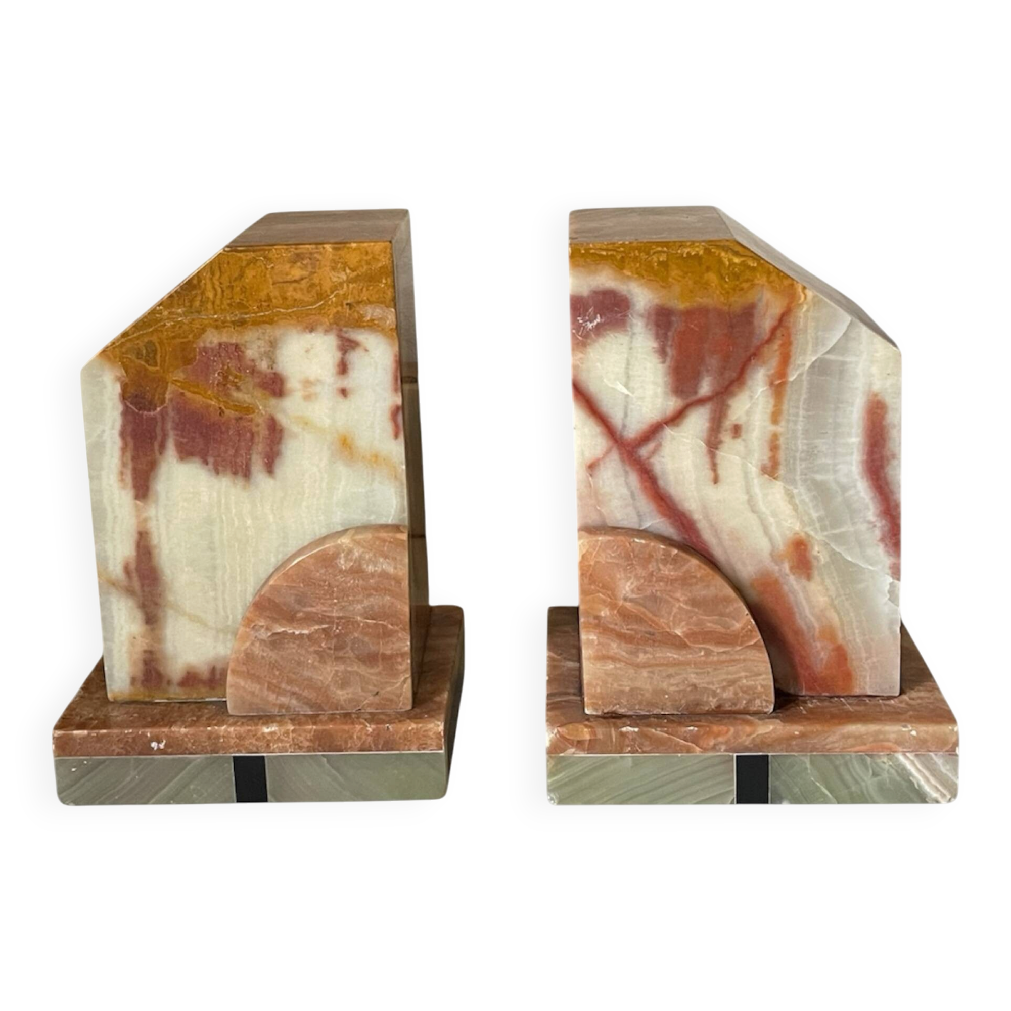 Pair of Art Deco marble and onyx bookends