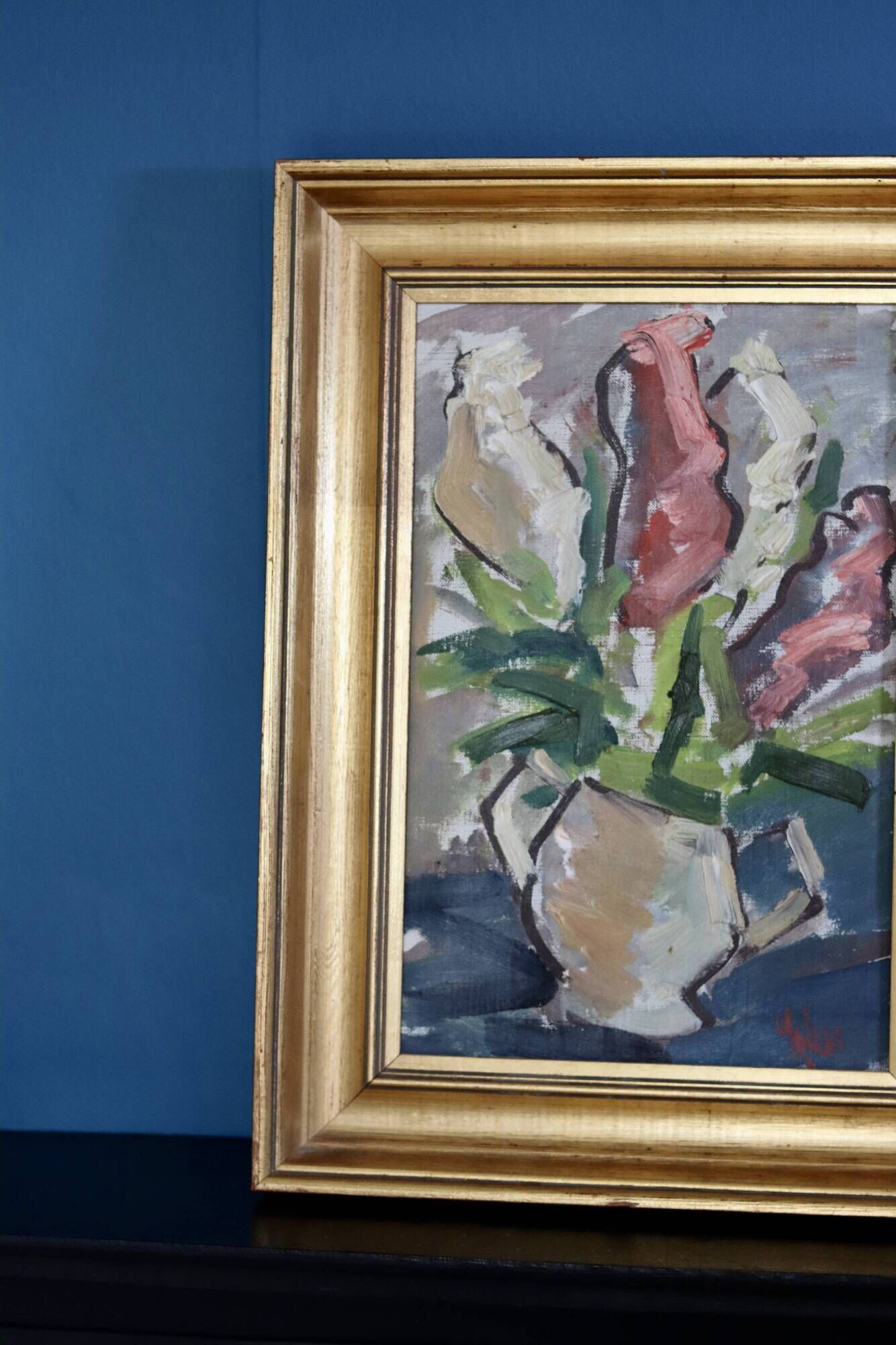 Original Mid-Century Oil on Canvas " Vase" by unidentified Artist- Vintage & Framed