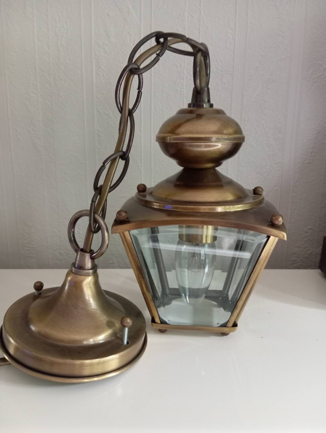 Vestibule lantern/suspension 4 sides beveled glass and brass