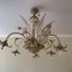 Vintage Venetian chandelier in Murano glass dusted with gold (6 arms)