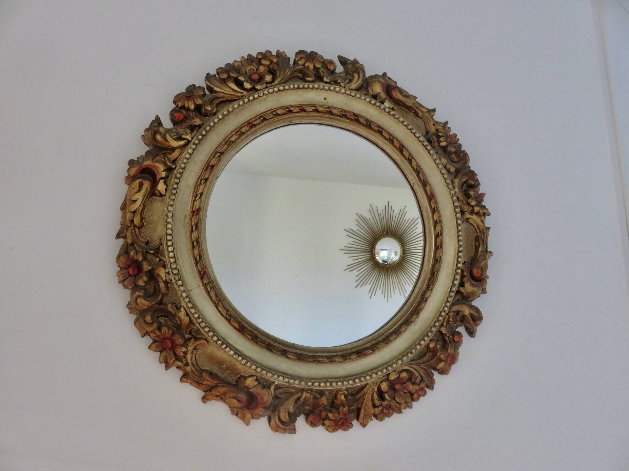 Large round wall mirror, baroque, floral pattern, rococo, 1970s