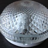 Round ceiling lamp in structured glass/vintage 60s-70s