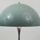 Rare Panthella table lamp by Verner Panton with a chrome base and grey shade.