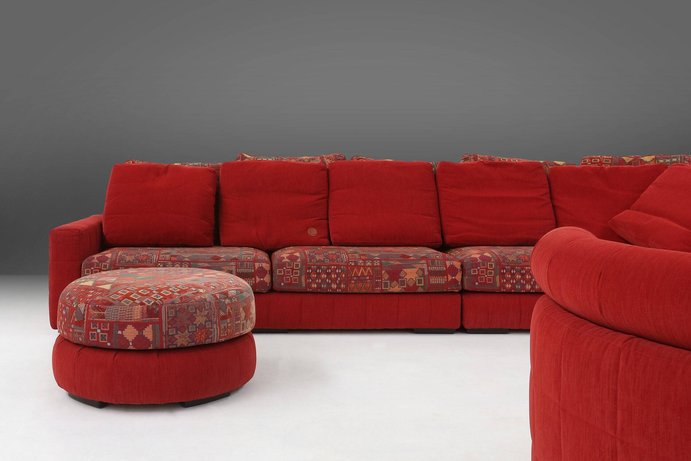 Modular Sofa in Red and Patterned Upholstery by Roche Bobois, France 1980s