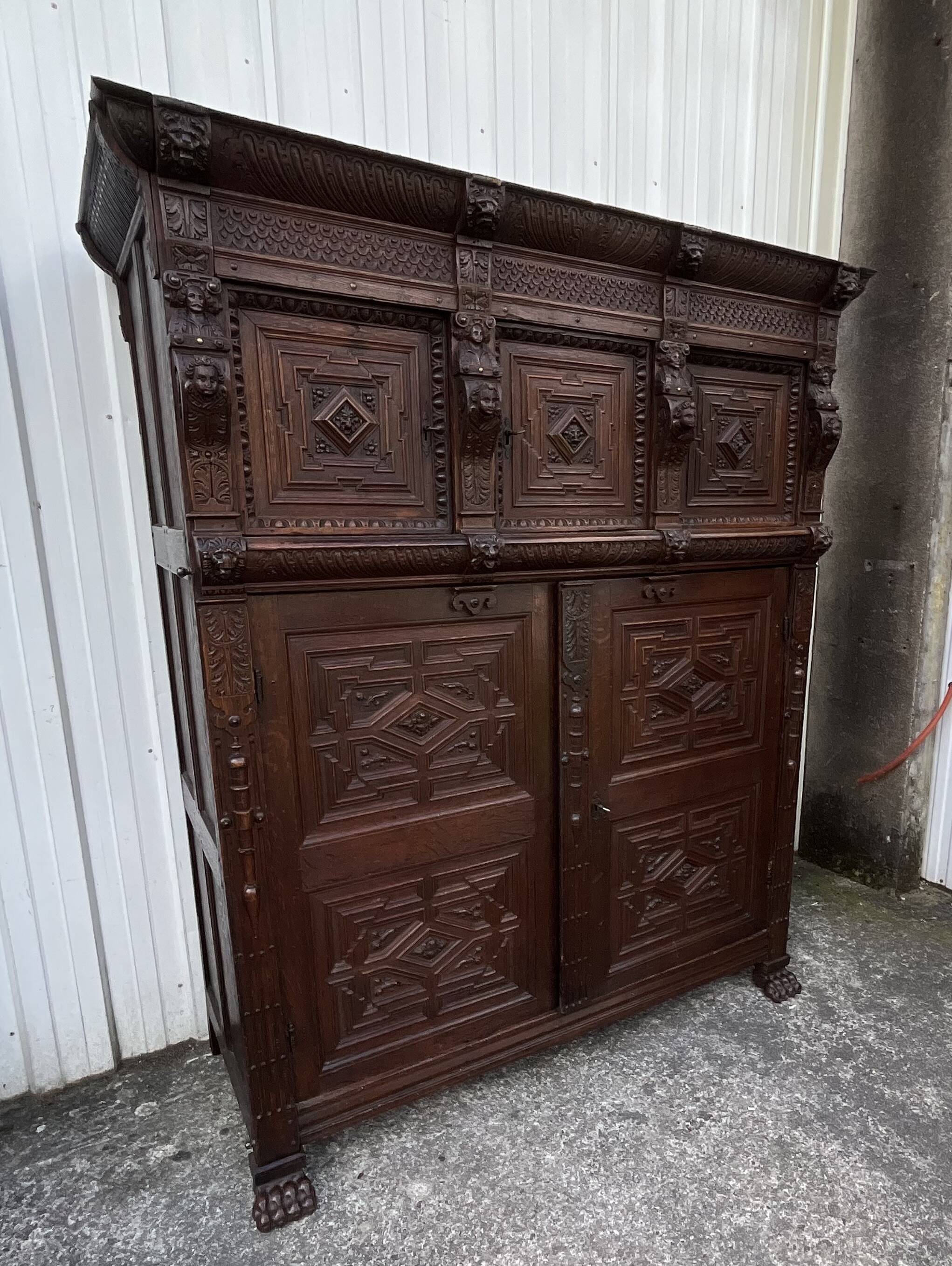 Renaissance Style Furniture in Solid Oak, Early 19th Century