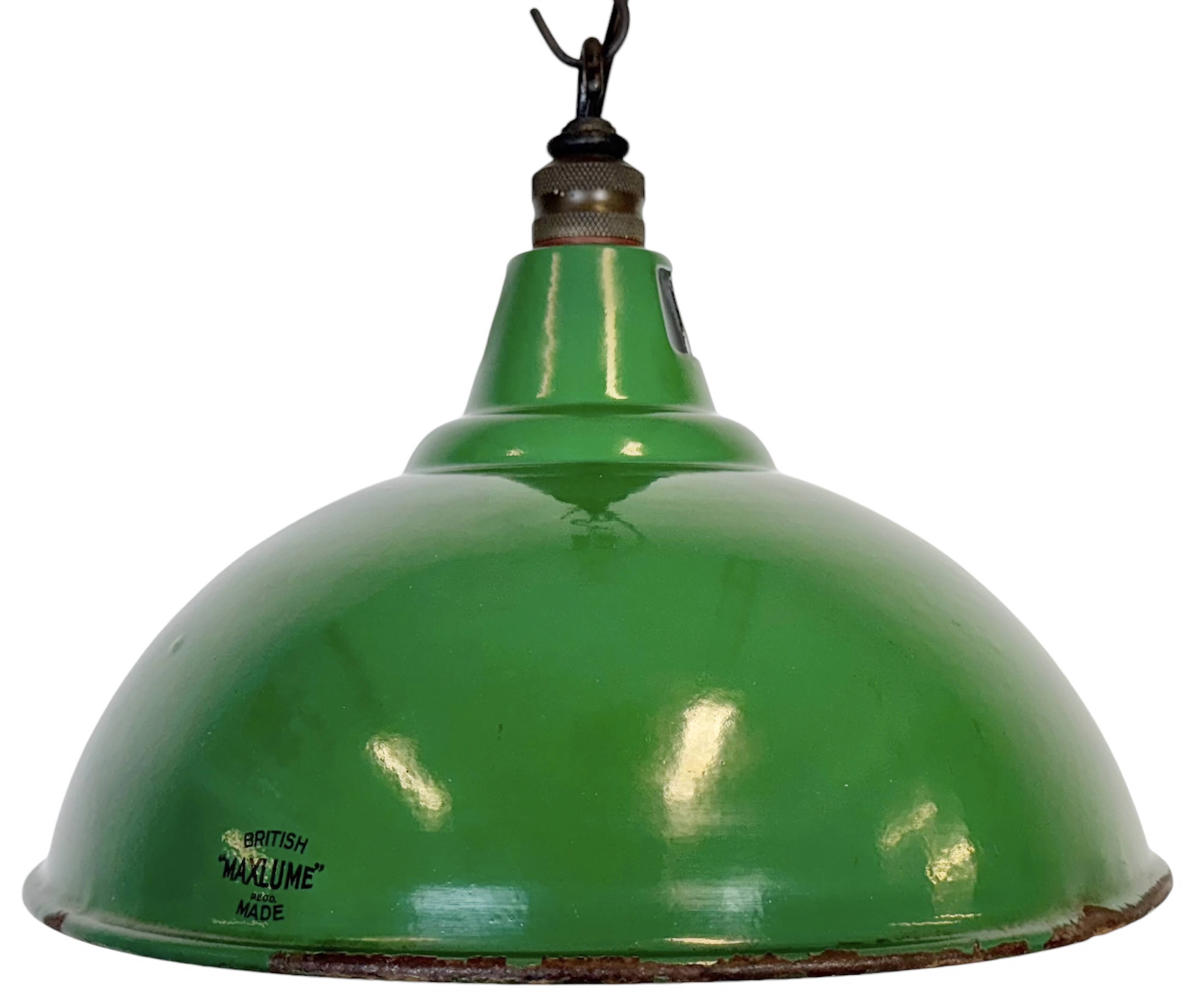 Industrial British Green Enamel Factory Pendant Lamp from Maxlume, 1960s