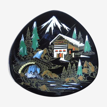 Plate of earthenware, Longwy enamels, mountain décor and cottage, 60s/70s Vintage