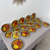 Service assiettes en céramique italienne signé Desimone Italy decor poisson années 60 vintage
