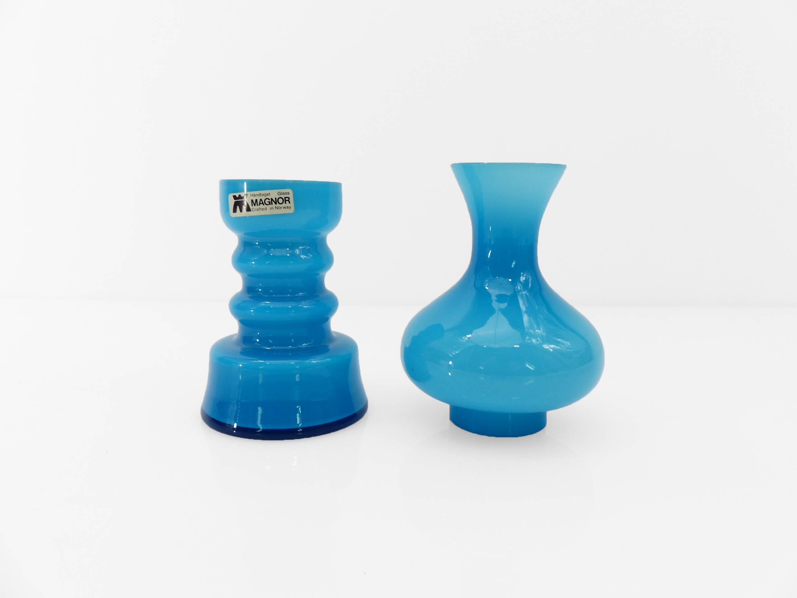 Turquoise blue opaline glass tealight candle holder, Magnor Glassverk 1960