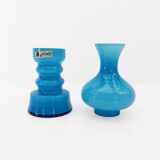 Turquoise blue opaline glass tealight candle holder, Magnor Glassverk 1960