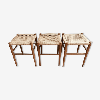 Lot de 3 tabourets scandinaves en corde