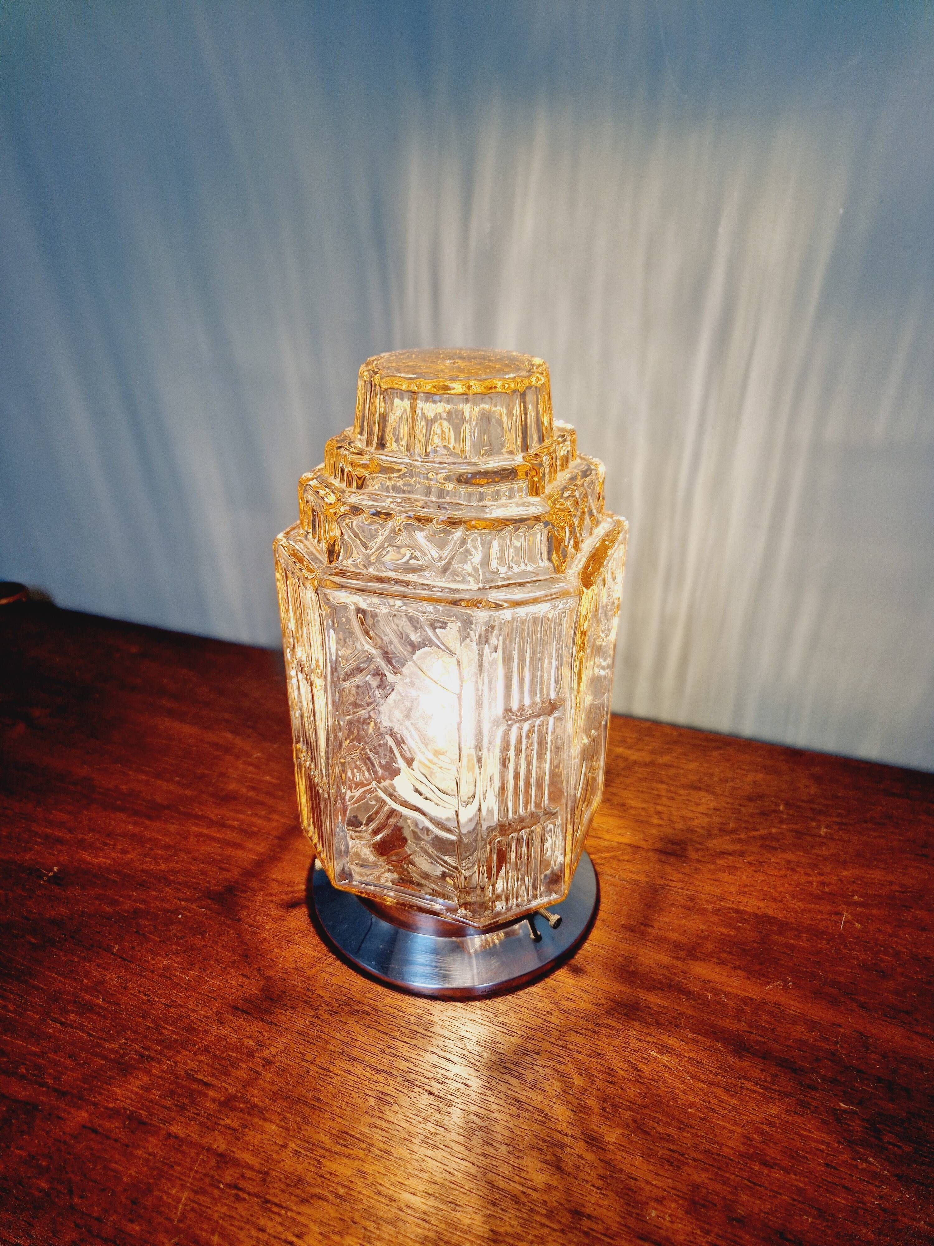 Art Deco Skyscraper Ceiling Light in Clear Pink Glass, 1920s-30s