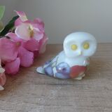Porcelain owl figurine with fruit decoration, miniature owl with garden fruits