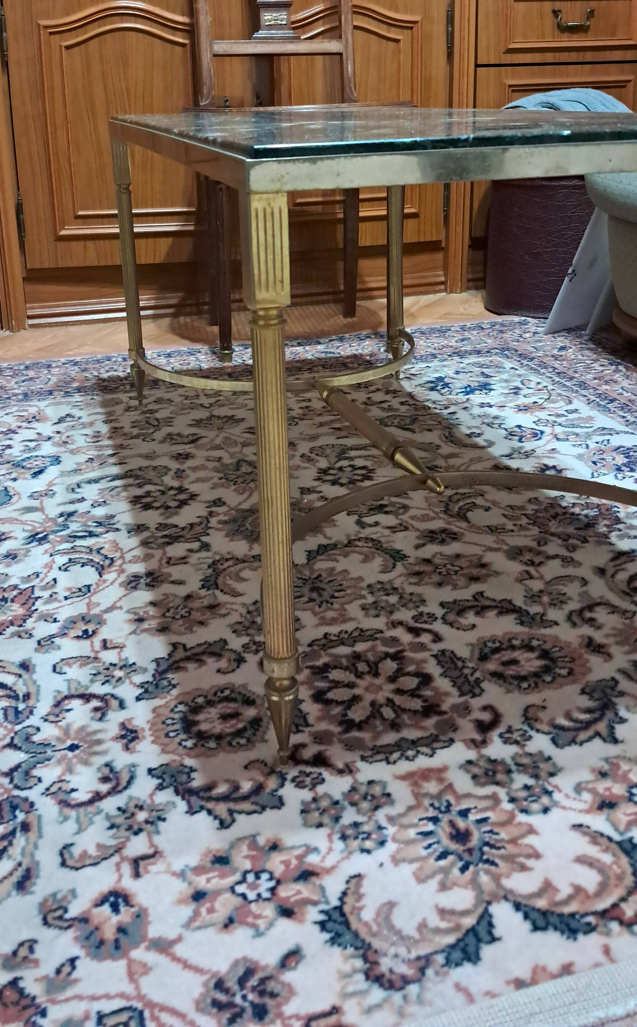 Coffee table in brass and veined green marble from the 1960s.
