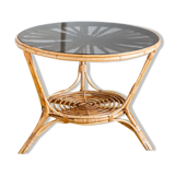 Vintage side table in rattan and smoked glass, France 1970