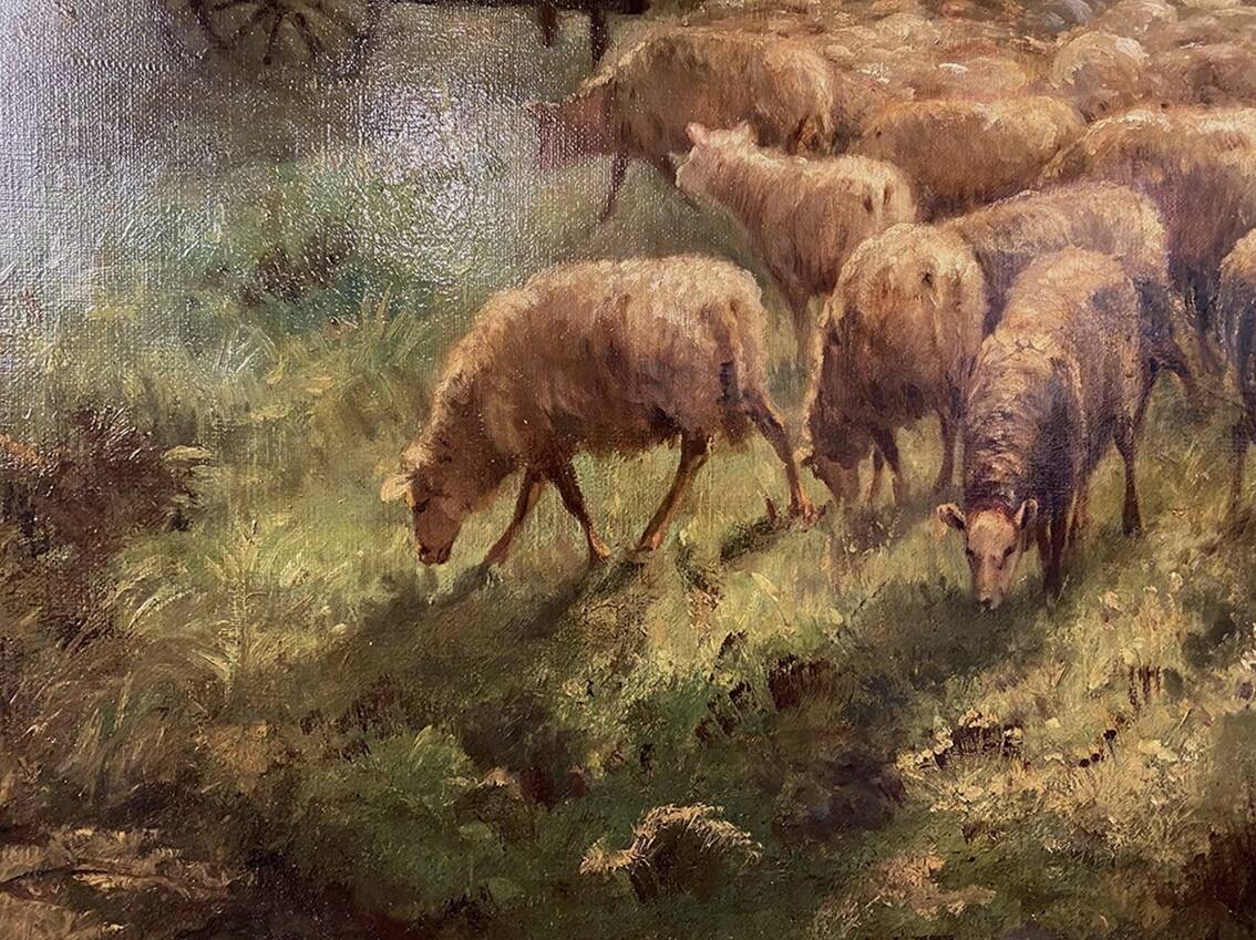 Alexandre Aymar Pezant (1846 – 1916) "The Return of the Herd". Large HST