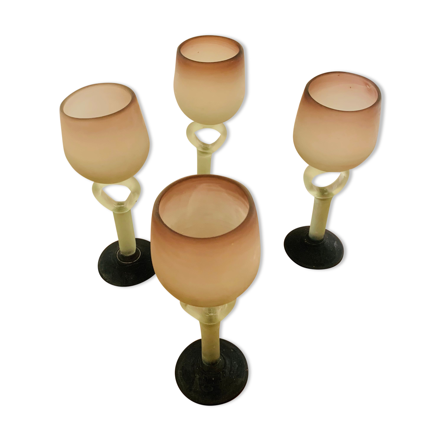 Set of 4 stemmed glasses and 1 glass paste carafe