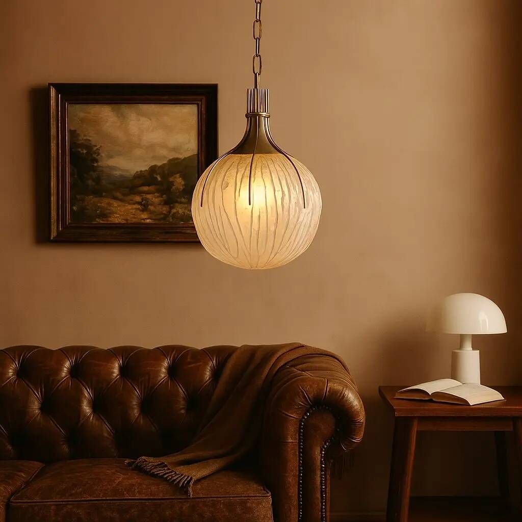 Suspension vintage en métal, laiton et verre, Italie, années 1970
