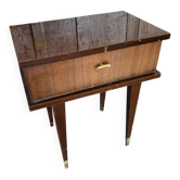 Chevet Ancien Table Nuit Placage Bois Verni Tiroir Mid-Century Vintage